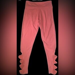 Victoria Sport Pink Lattice Ruffle Hem Leggings - Size M